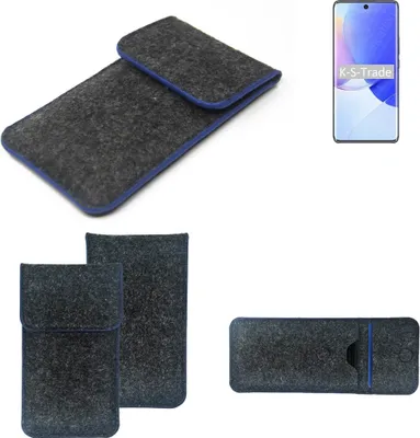 Produktbild von K-S-Trade Handy-Hülle Schutz-Hülle kompatibel mit Huawei nova 9 Filztasche Pouch Tasche Case Sleeve Filzhülle dunkelgrau, blauer Rand