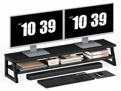 Produktbild von Monitorständer Holz 2-stufig für 2 Monitore 100 x 24 x 19,5 cm Schwarz