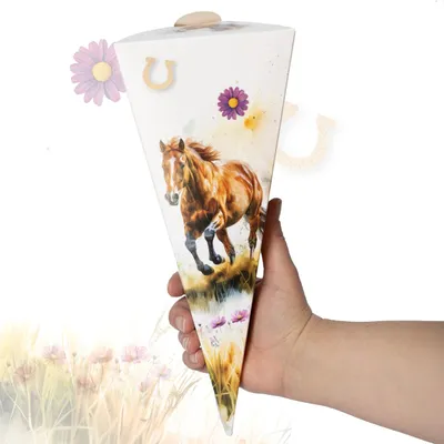 Produktbild von Mini Schultüte für Geschwister Pferde Design, Zuckertüte Mädchen, perfekt für Süßigkeiten | Kleine Pferd Schultüte für Schwester