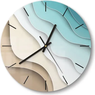 Produktbild von DEQORI Glasuhr Ø30 cm Modern 'Farbige Papierwellen' Wanduhr Glas Uhr Design leise