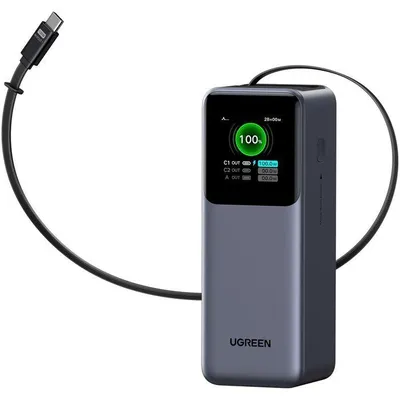 Immagine prodotto di Powerbank, UGREEN 165 W, USB-A e USB-C, cavo retrattile, nero
