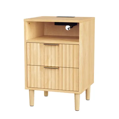 Produktbild von FCH Nachttisch 2er Set, mit Schubladen & offenem Fach, 2 AC-Steckdosen, 2 USB-Anschlüsse, 40x35x60cm