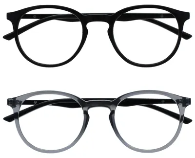 Produktbild von OPULIZE Met Fernbrille 2er Pack Kurzsichtigkeit Schlank Runder Rahmen Federscharniere Kratzfest Schwarz Transparent Grau Herren Damen MM60-17 -1.00