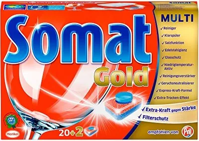 Produktbild von Somat Gold, Geschirrspülmittel, Tablet, Kaffeefleck, Lebensmittelfleck, Tea stain, 22 Stück(e), Polybag