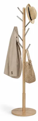 Produktbild von Garderobenständer Bambus inkl. 8 Metall Kleiderhaken –Holz Standgarderobe – Kleiderständer für Flur, Schlafzimmer & Büro – freistehend