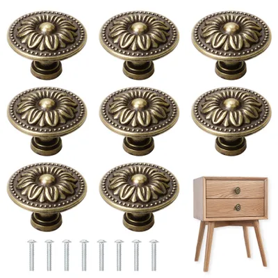 Image de 8 boutons de meubles anciens en bronze, poignées de meubles vintage, boutons de tiroirs rétro en bronze, poignées pour meubles et armoires, ferrures, diamètre 30 mm