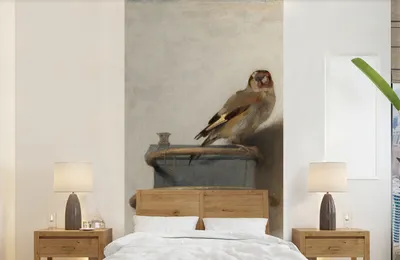 Produktbild von MuchoWow® Fototapete für Wohnzimmer oder Schlafzimmer Wandtapete Vinyl Motivtapete Der Stieglitz - Carel Fabritius - 120x240 cm - Hintergrundbild
