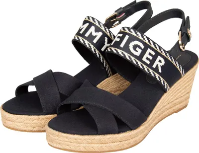 Produktbild von TOMMY HILFIGER Damensandale mit Keilabsatz und Knöchelhaken Artikel XW0XW02955, EUR 40 - UK 6,5 - USA 9 - CM 25,5, Cotone 90%,Pelle 10%