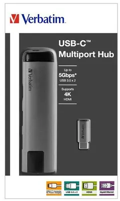 Produktbild von Verbatim 49141, USB 3.2 Gen 1 (3.1 Gen 1) Type-C, Schwarz, Silber, USB 3.2 Gen 1 (3.1 Gen 1) Type-C, Metall, 3 A, 5 - 40 °C