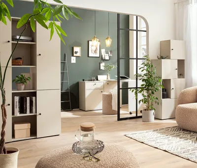 Produktbild von Wohnzimmer Set 4-teilig mit Kommode mit integriertem Schreibtisch beige LORCA-80