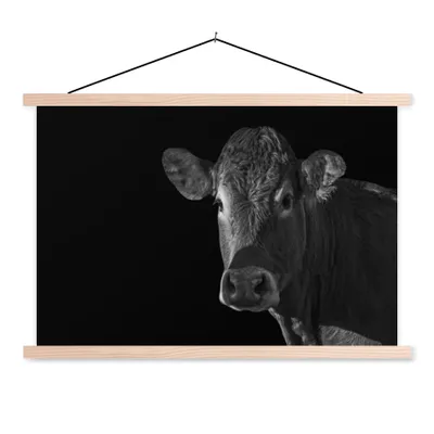 Produktbild von MuchoWow® Textilposter Kuh - Tiere - Schwarz - Weiß - Porträt 60x40 cm mit holzfarbenen Rahmen - Bilder