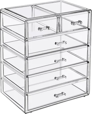 Produktbild von Famanu Kosmetik Organizer mit 6 Schubladen - Transparentes Aufbewahrungssystem für Make-up und Schmuck
