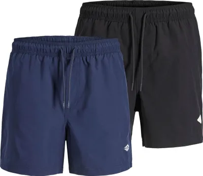 Produktbild von JACK&JONES Herren Badehose, 2er Pack - JPSTMAUI TROPIC SOLID SWIM SHORTS MP 2P, Badehose Schwarz/Dunkelblau M