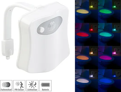 Produktbild von LED-Toilettenlicht mit Licht- und Bewegungssensor, 2 Modi, 16 Farben