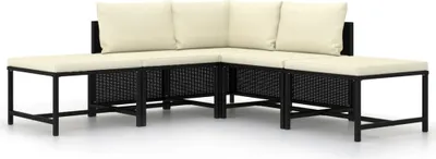 Image de Salon de jardin 5 pcs avec coussins Noir Résine tressée