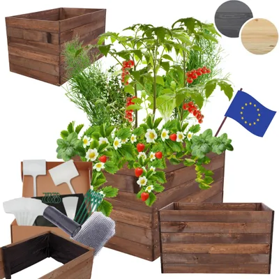 Produktbild von MODO24 Hochbeet Holz, Pflanzkasten, Massivholz, Kiefer, Kräuterbeet, Blumenkasten, Garten, Terrasse, 54x103x60 cm, Braun, ZP06