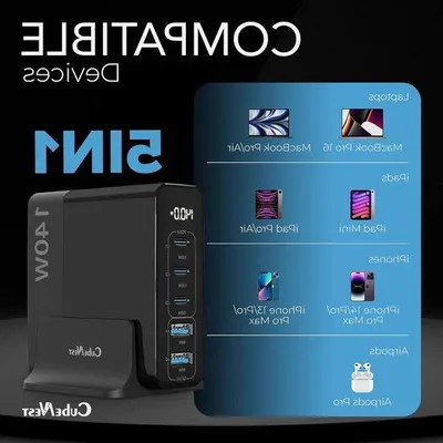 Obrázok produktu pre 140 W USB nabíjačka – rýchla nabíjačka GaN s LCD displejom a 5 portmi