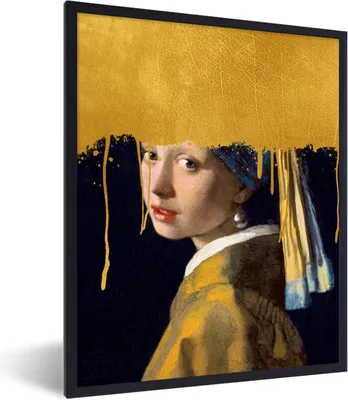 Produktbild von MuchoWow® Gerahmtes Poster Mädchen mit einem Perlenohrring - Gold - Vermeer 30x40 cm - Poster mit Schwarzem Bilderrahmen Wandposter Rahmen Foto Bilder - Wanddeko - Kunstdrucke
