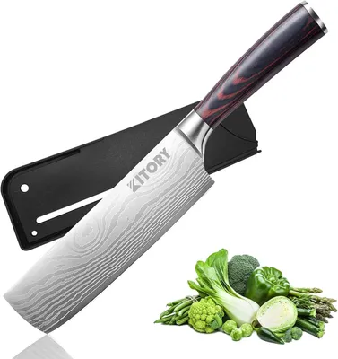 Produktbild von Nakiri Kochmesser 18 cm, für Küche, mit Klingenschutz, Edelstahl, Pakkaholzgriff