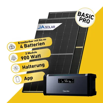 Produktbild von Balkonstrom Balkonkraftwerk 900W Solaranlage mit Speicher | Ziegeldachhalterung | 2xSolarmodul Bifazial | Hoymiles AC1920