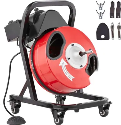 Obrázok produktu pre Stroj na čistenie potrubia - Ručný čistič potrubia s kolieskami - 15 m x 12,7 mm - Účinný proti upchatiu - Ideálny na čistenie sanity a odtoku