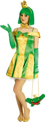 Produktbild von K31250309-40-42-A grün-gold Damen Frosch Kleid Froschköniginkostüm Gr.40-42