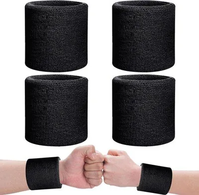 Productafbeelding van Famanu zweetbandjes, zwart, 4-delig - Elastische, absorberende polsbandjes