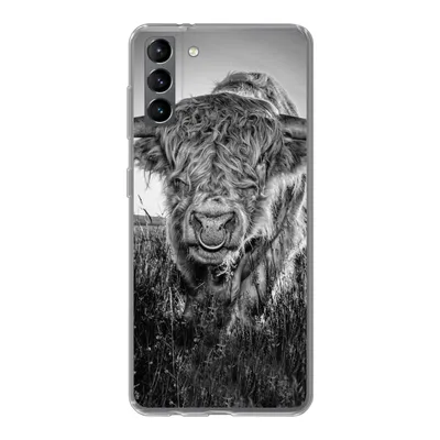 Produktbild von MuchoWow® Handyhülle Schutzhülle Hülle für Samsung Galaxy S21 Plus Schottischer Highlander - Schwarz und Weiß Silikon Softcase Handy Hülle - Handy-Tasche