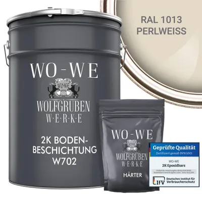 Produktbild von 2K Epoxidharz Garagenfarbe Bodenbeschichtung W702 Perlweiß wie RAL 1013 - 5Kg