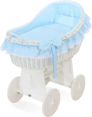 Obrázek produktu pro Dětská postýlka MY SWEET BABY ve bílé přírodní vláknině s dřevěným podstavcem a prémiovou matrací