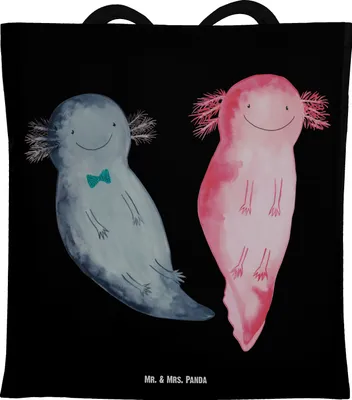Produktbild von Mr. & Mrs. Panda Schultasche Axolotl Freundin - Schwarz - Geschenk, Beutel, Tote Bag, Liebe, Freund, Einkaufstasche, Tragetasche, Tasche, Valentinstag, Laptoptasche