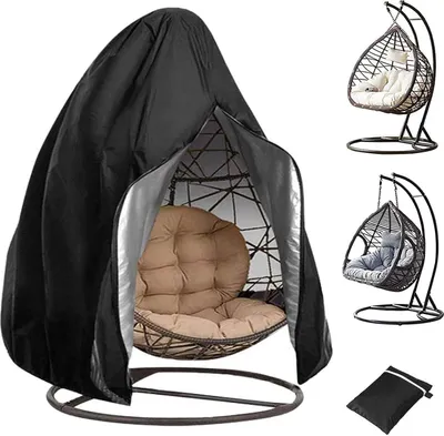 Produktbild von Hängesessel Schutzhülle, groß Abdeckung für Hängesessel 210D Oxford Wasserdicht, Winddicht, UV-Beständiges, mit PVC-Überzug, Kordelzug Schwarz (190 x 115 cm)