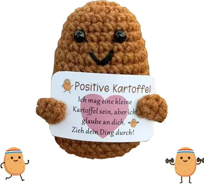 Produktbild von Strickwolle Kartoffel, Emotionale Unterstützung Kartoffel, Handgemachte positive Häkelkartoffel,mit Motivationskarte,Ideal als Geschenk Deko Begleiter