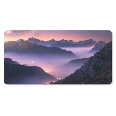 Produktbild von MuchoWow® Schreibtischunterlage Berge - Sternenhimmel - Nebel 80x40 cm - XXL Mauspad - Gaming Mauspad