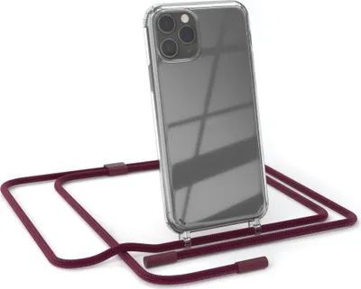 Produktbild von EAZY CASE Handykette für Apple iPhone 11 Pro, Clear Case aus Silikon, mit Umhängeband, abnehmbare Endstücke, Handyband in Rot
