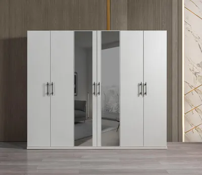 Obrázok produktu pre Šatníková skriňa spálňa biela 254 cm moderný úložný priestor nábytok biely