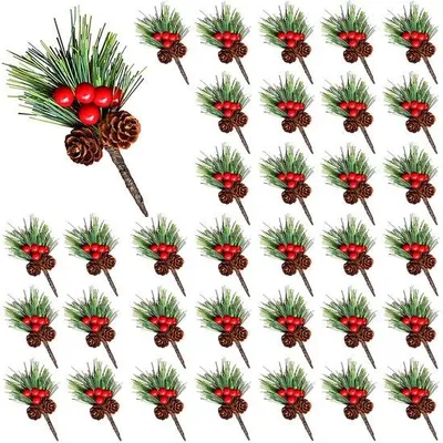 Produktbild von Unyqoos® Dekorative künstliche Kiefernzweige mit Beeren und Kiefernzapfen für atmosphärische Weihnachtsdekoration
