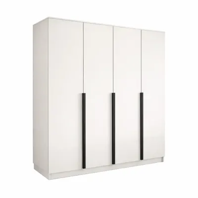 Produktbild von Kleiderschrank LIZA 197 x 215 x 58,1, 3-türig, weiß, mit schwarzen Griffen, Kleiderstange und großzügigem Stauraum