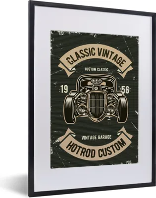 Produktbild von MuchoWow® MuchoWow® Gerahmtes Poster Auto - Oldtimer - Zeichnung 30x40 cm - Poster mit zchwarzem Bilderrahmen - Wandposter Schlafzimmer