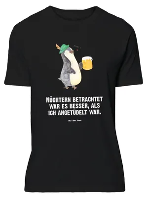 Produktbild von Mr. & Mrs. Panda Tshirt Pinguin Bier - Schwarz - Geschenk, Oversize Shirt, T-Shirt, Beschwippst, Statement, , Angetüdelt, Feierabend
