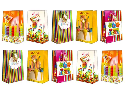 Produktbild von Geburtstag Geschenktaschen 10er Set Geschenktüten Happy Birthday Medium 23 cm x 18 cm x 10 cm