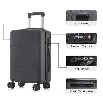 Produktbild von Premium Reisekoffer TSA-Schloss,YKK-Reißverschluss Hartschalen-Koffer Trolley Kabinenkoffer Rollkoffer Suitcase Handgepäck 4 Rollen (Schwarz, M)
