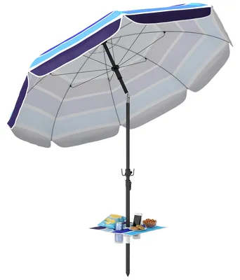 Produktbild von Outsunny Sonnenschirm Strand Ø198 cm UV30+ Strandschirm mit klappbar Tisch
