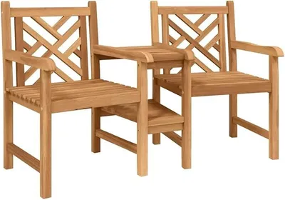 Imagen del producto de Banco de jardín para dos personas, de madera maciza de teca, color marrón, dimensiones: 152 x 63 x 89 cm