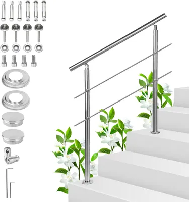Produktbild von Bettizia Geländer Edelstahl Handlauf Treppengeländer  für Balkon Treppen Innen und Außen 120cm (2 Querstreben)