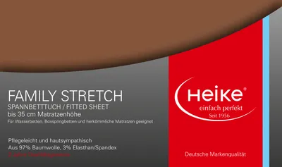 Produktbild von Heike Spannbettlaken, Jersey Family Stretch, 97% Mako-Baumwolle 3% Elasthan, 230 gr/m2, bis 35 cm Höhe (Tabak, 180x200 cm-200x220 cm)
