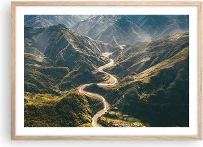 Produktbild von Gerahmtes Poster - Rahmen in heller Eiche - Berge Weg Wald - 70x50 cm - Wand Bild - Wanddeko - Wandbilder - Kunstposter - Wandposter - Bilderrahmen - Bilder - Kunstdruck - P2NAA70x50-4700