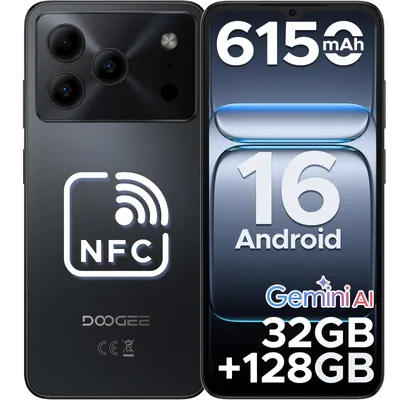 Produktbild von DOOGEE Note56 Pro Smartphone Handy, Android 16, 6,56" 90Hz, 6150mAh Akku, 32GB RAM+128GB ROM, 4G Dual-SIM, 13MP, NFC, Fingerabdruck, Gesichtserkennung