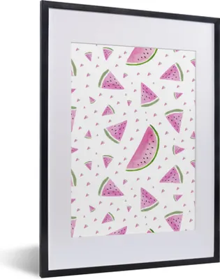 Produktbild von MuchoWow® Gerahmtes Poster Wassermelone - Aquarell - Pastell 30x40 cm - Poster mit Schwarzem Bilderrahmen Wandposter Rahmen Foto Bilder - Wandposter Schlafzimmer