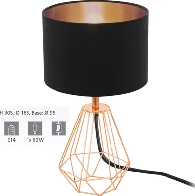 Obrázek produktu pro EGLO Carlton 2, Černá, Měděná, Textil, Ocel, Ložnice, Obývací pokoj, IP20, II, ENEC